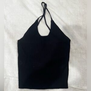 Like New Zara Black Knit Cross Neck Top